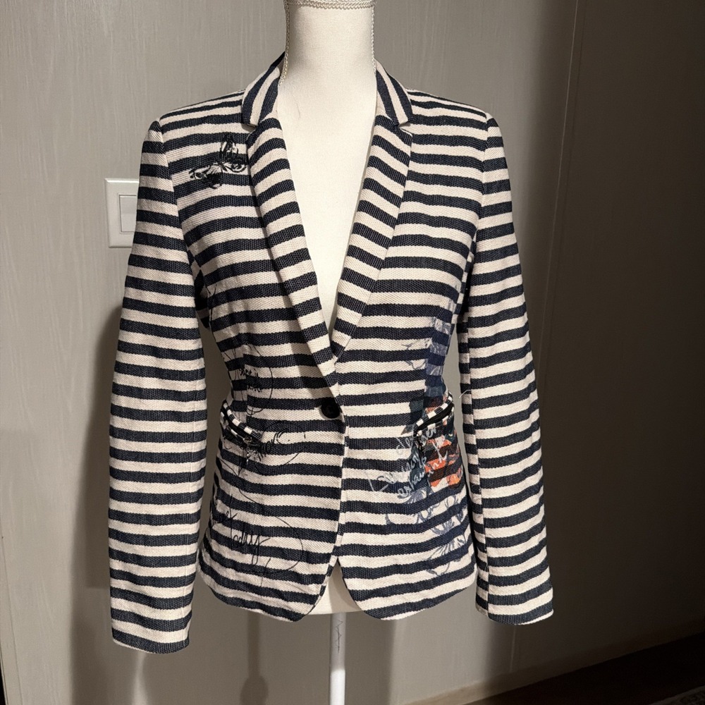 Desigual Graffiti Positive Affirmation Single Button Blazer Womenβ Euro 42 US 10